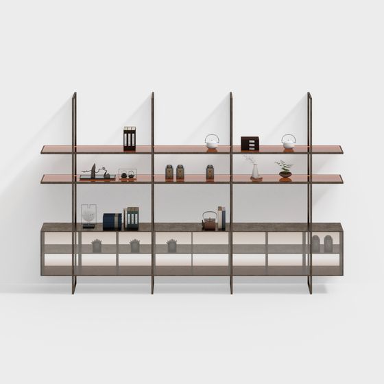 Black New Chinese-Style Open Storage Shelf 3D Model