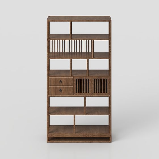 Low-Poly Wooden Bookshelf 3D model