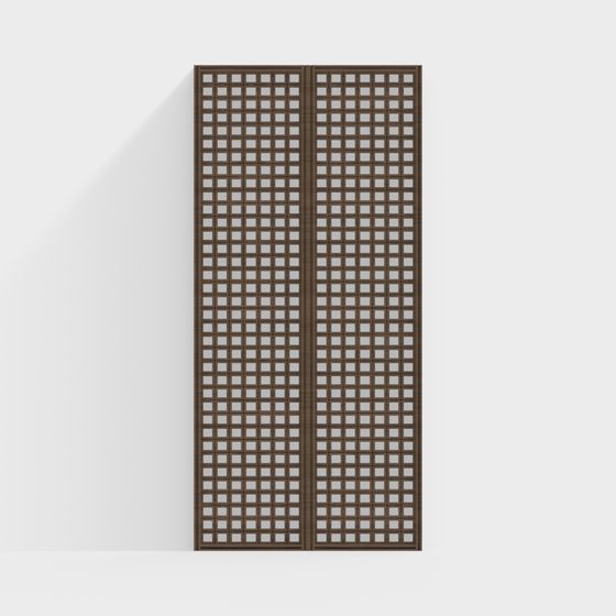 Neo-Chinese Style Tea Room Lattice Door 3D Model in Wood Color