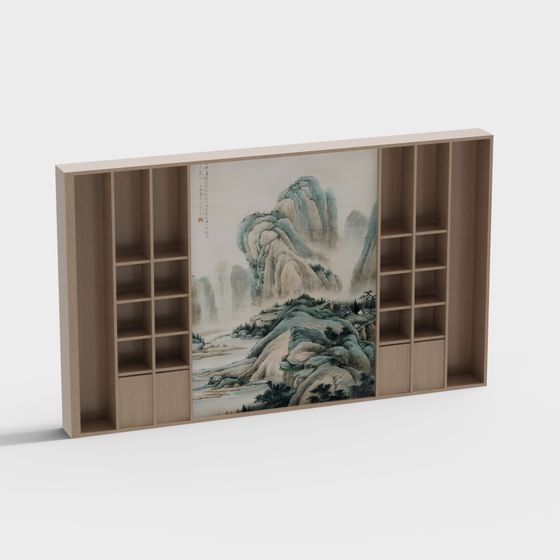 Elegant Low-Poly Bookshelf 3D model Inspired by Chinese Art