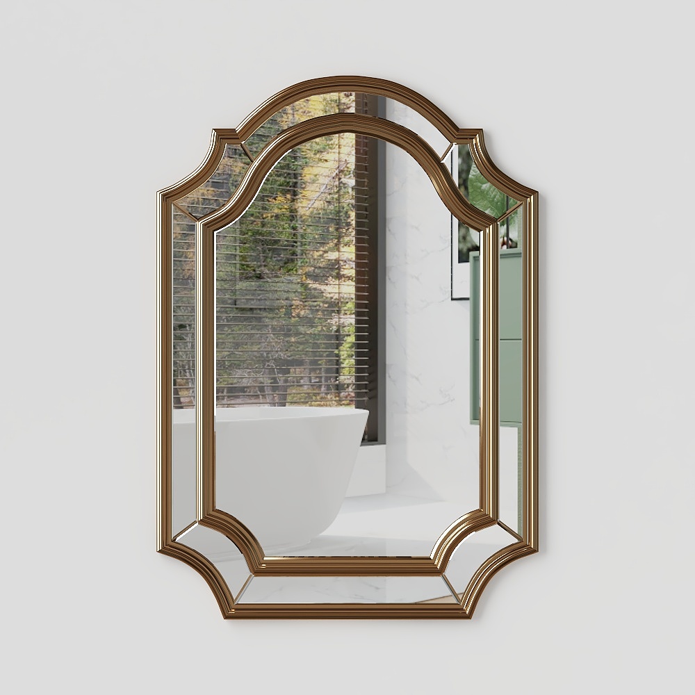 Elegant Arched Gold Mirror 3D Model – Vintage-Modern Design