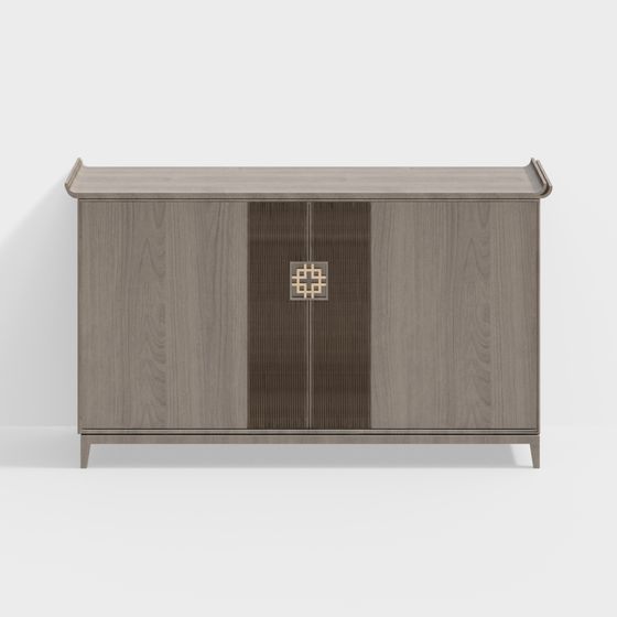 Elegant Low-Poly Wooden Side Cabinet 3D model