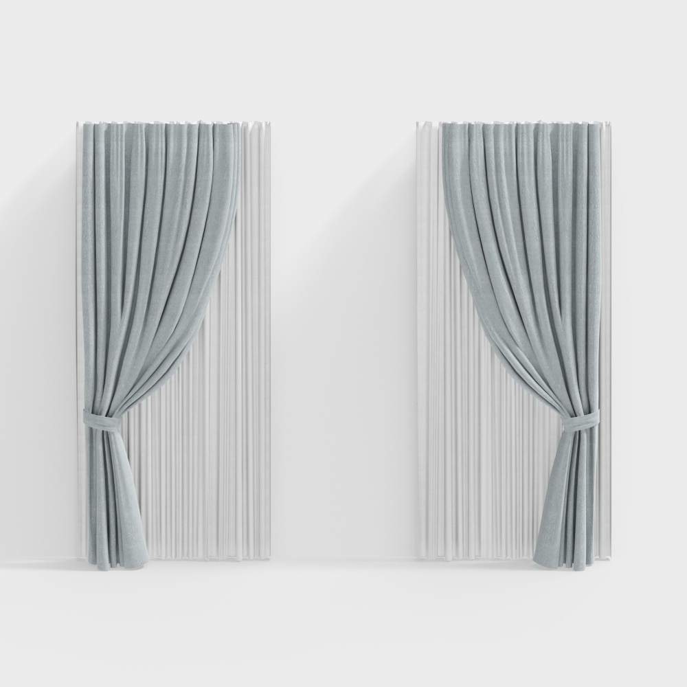 Dreamy Drapes 3D Model – Gray Velvet Textured Drapes