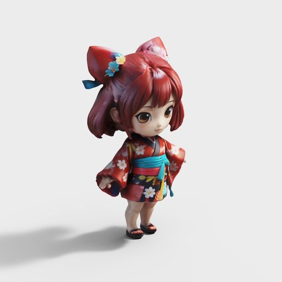 Elegant Kimono Girl 3D Model