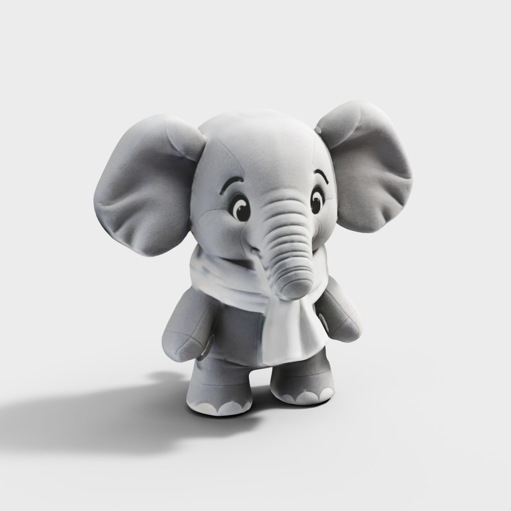 Cartoon elephant plush toy wearing a scarf