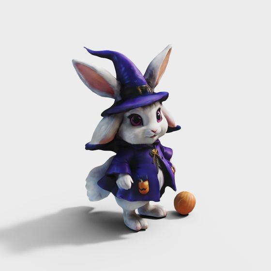 Adorable Bunny Wizard 3D Model for Halloween
