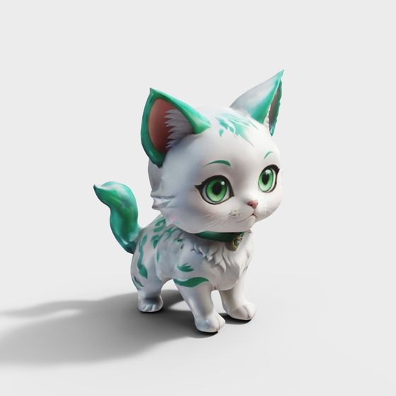 Charming Green Shadow Cat Low Polygon 3D model