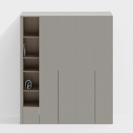 Modern Cream Wardrobe 3D Model in Gray Finish