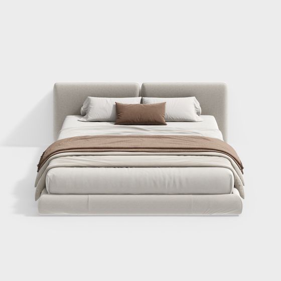 Modern Cream-Style Bedroom Bed 3D Model
