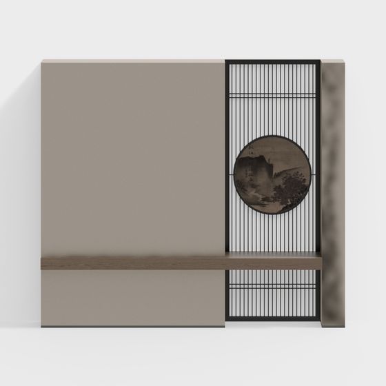 New Chinese Song-style Tea Room Foyer Partition 3D Model in Gray