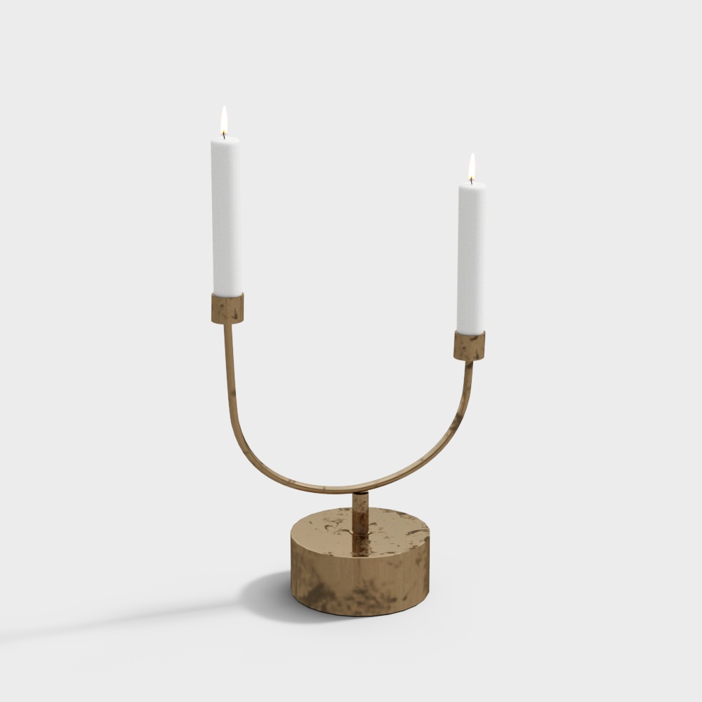 Elegant Golden Candle Holder 3D Model – Metallic Finish