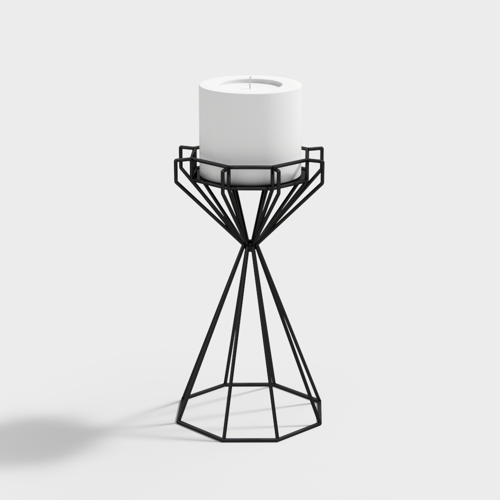 Minimalist Candle Holder 3D Model – Black Metal Design