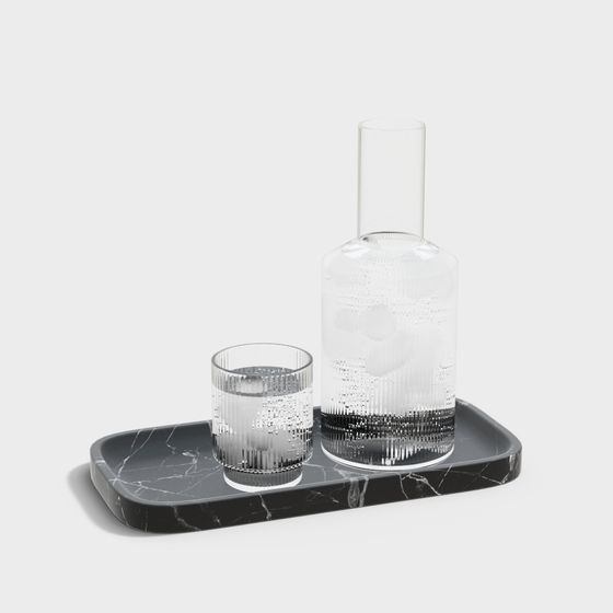 Marble Tray and Glassware Set 3D model