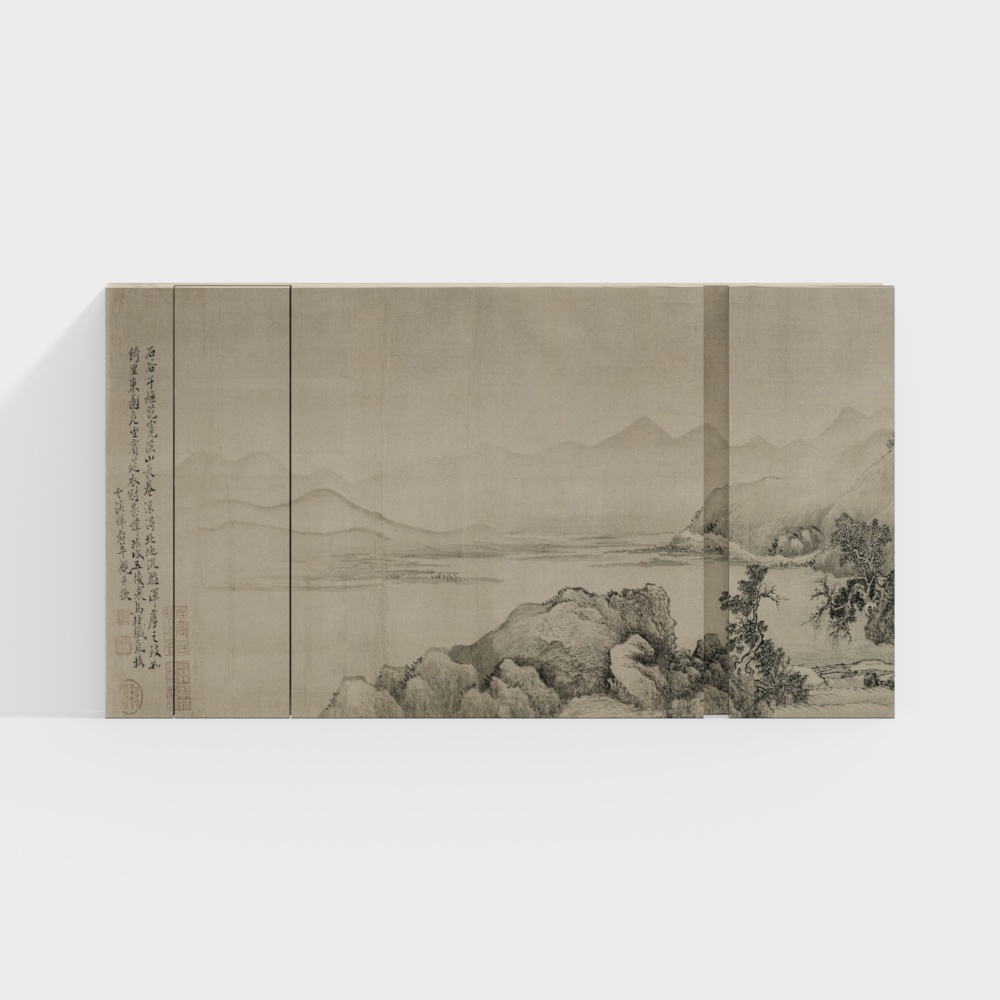 New Chinese Song-Style Tea Room with Landscape Background Wall