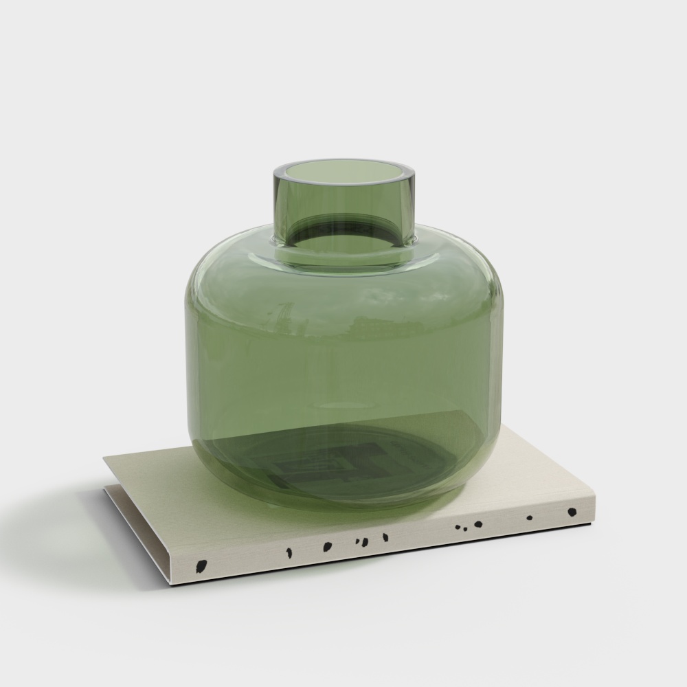 Elegant Glass Vase 3D Model – Olive Green with Metal Base