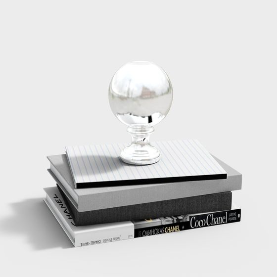 Books and Crystal Ball 3D model in Low-Poly Style