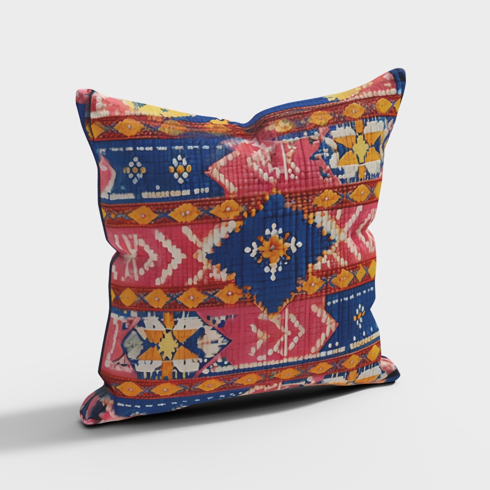Boho Pillow 3D Model – Colorful Low-Poly Design