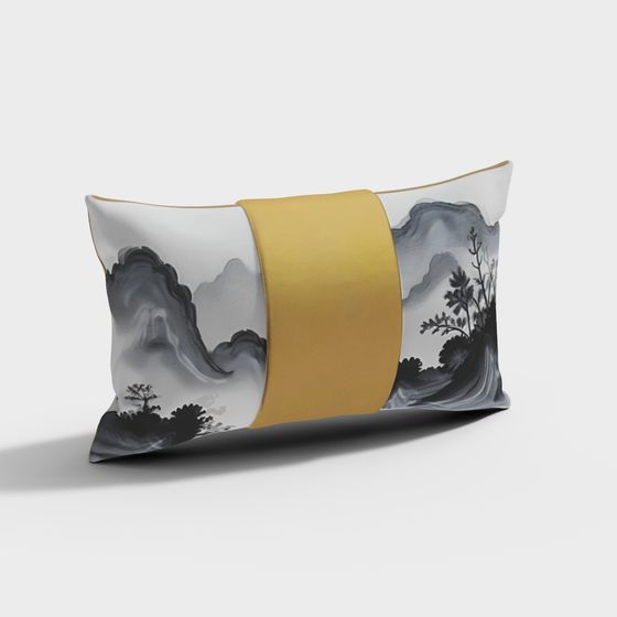 Ink Landscape Throw Pillow 3D model