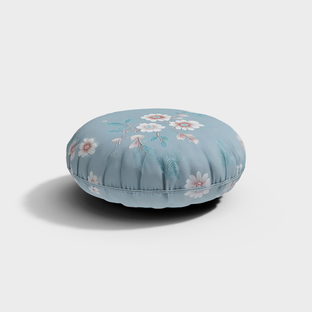 Light Blue Patterned Round Cushion Neo-Chinese Style