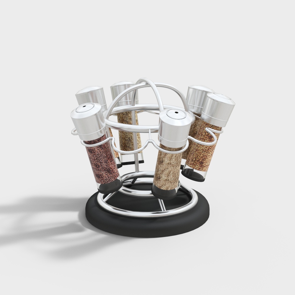 Elegant Spice Rack 3D Model – Silver Metal Kitchen Accessory