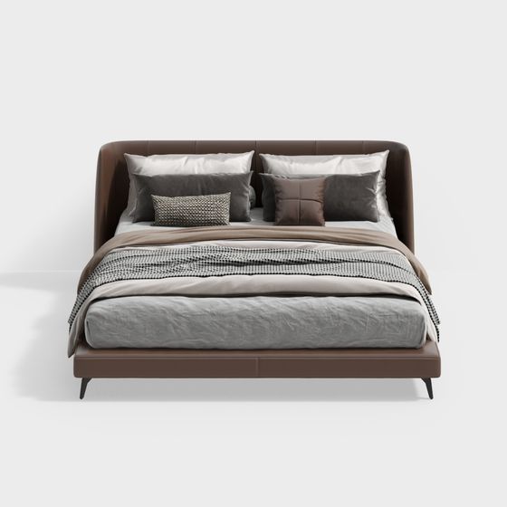 Modern Leather Bed 12 in Brown