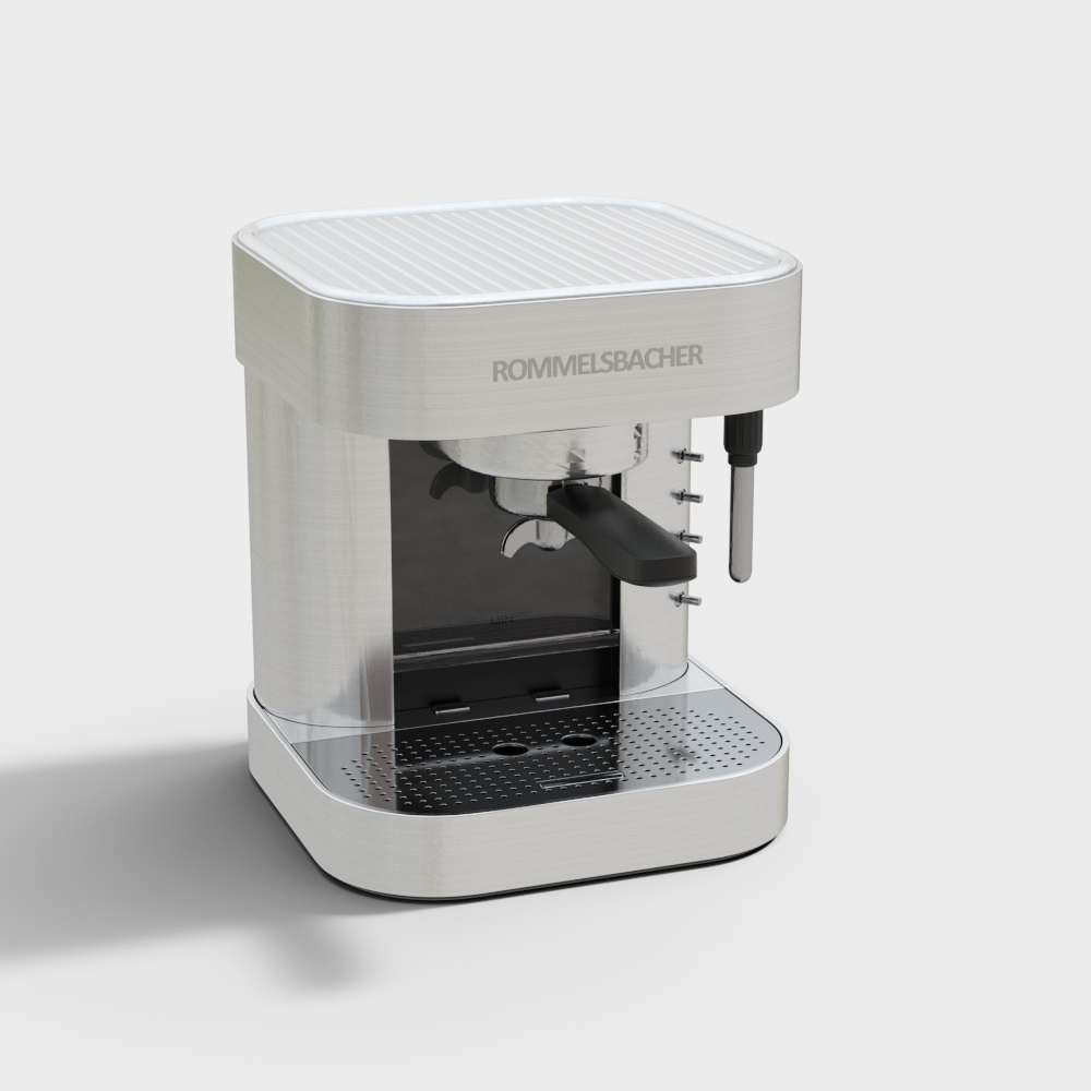Rommelsbacher Coffee Machine 3D Model – Low-Poly Metallic Design
