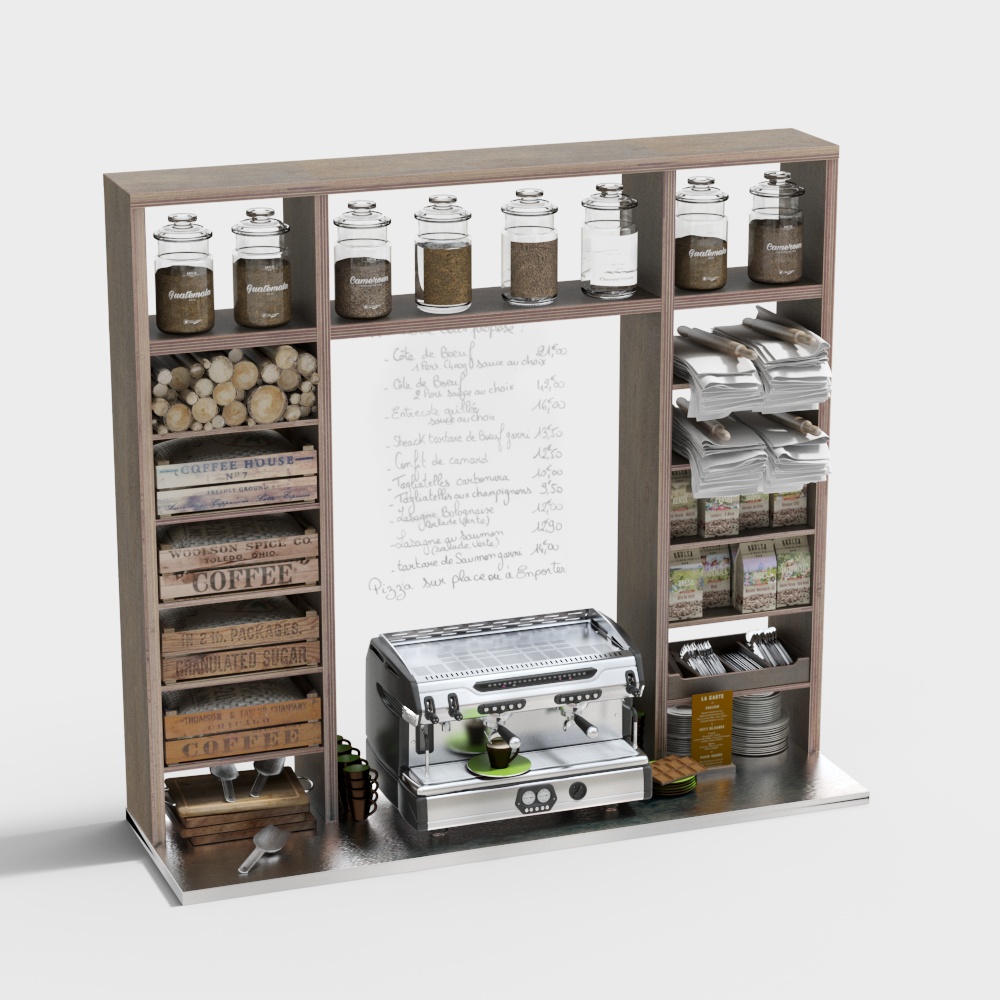 American coffee machine wall trim cabinet rack