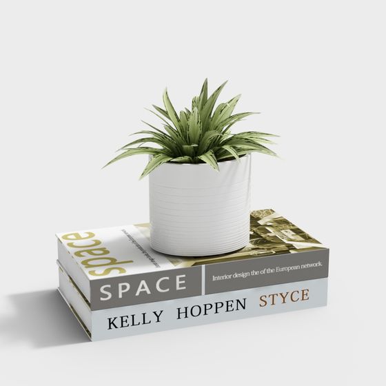 Green Plant and Book Combination 3D model for Creative Projects