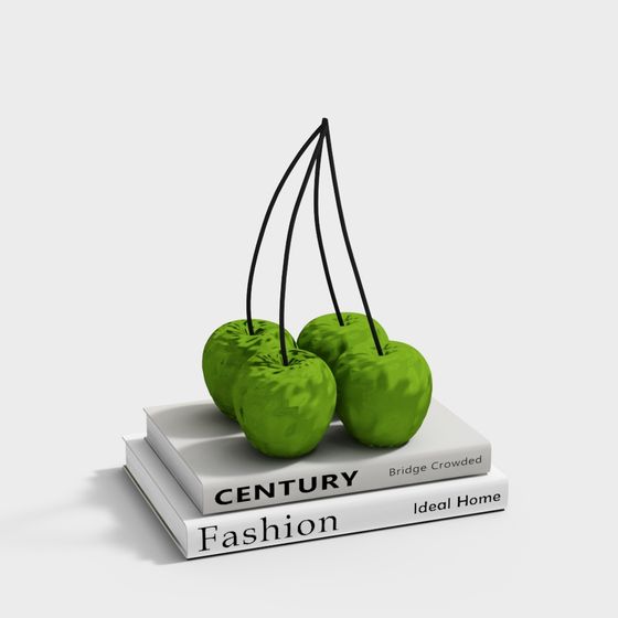 Stylish Green Apple and Book Stack 3D model