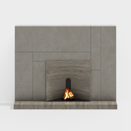 Minimalist Concrete Fireplace 3D model
