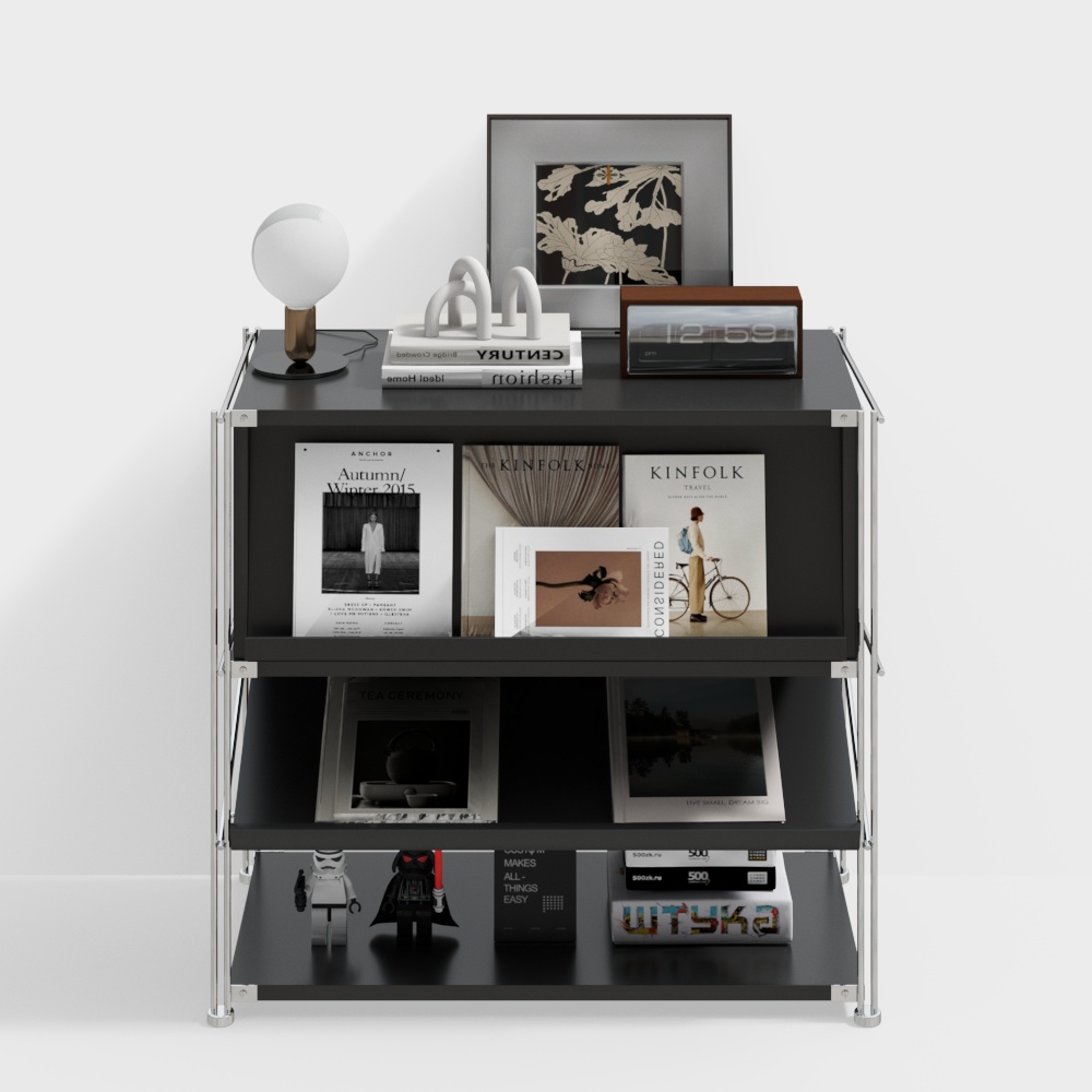 Minimalist Bookshelf 3D Model – Dark Gray Metal Frame