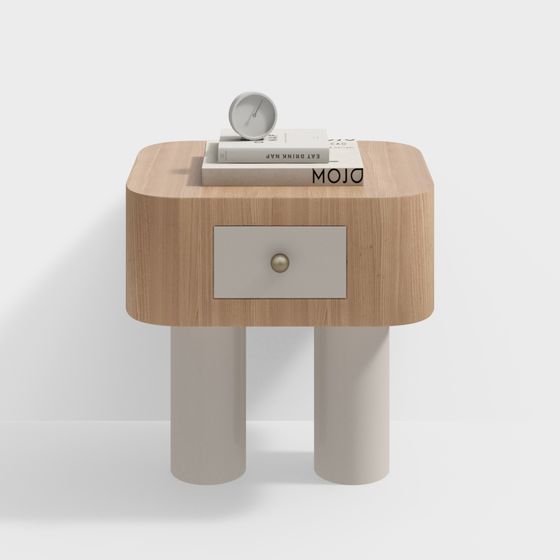 Modern Square Rounded Edge Side Table 3D Model in Wood Color