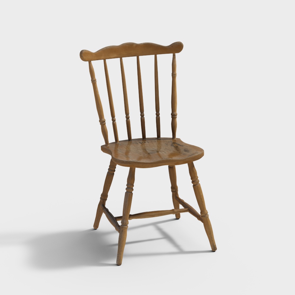 Classic Wooden Chair 3D Model – Rustic Spindle Design