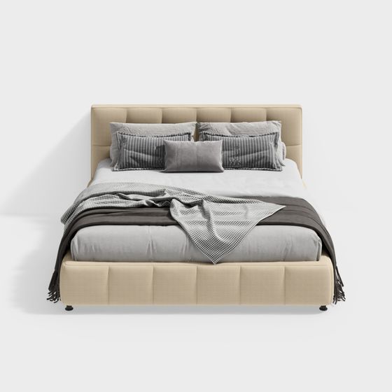 Elegant Minimalist 3D Bed Model for Modern Interiors