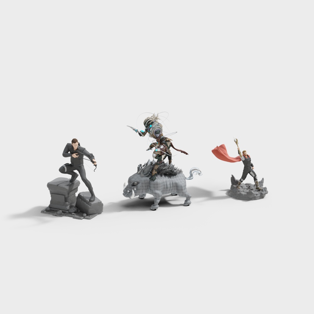Adventurers Trio Low-Poly 3D Model