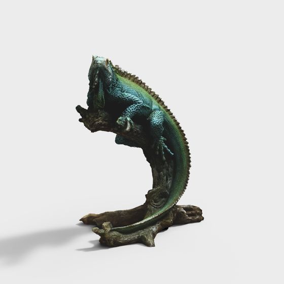 Lifelike Blue-Green Chameleon 3D Model