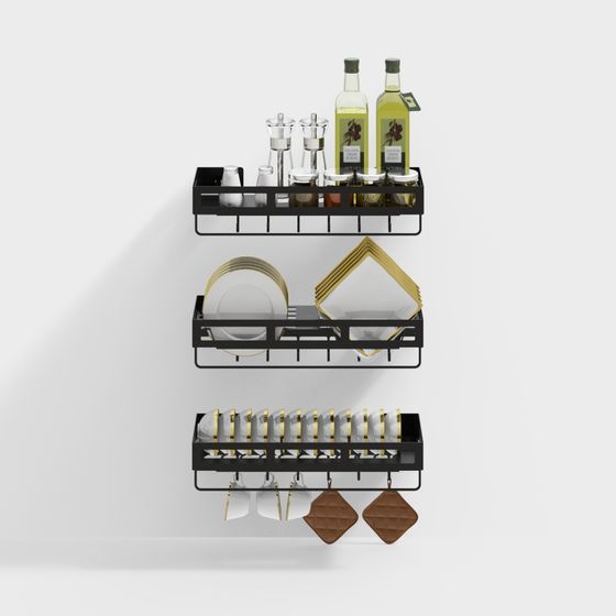 Contemporary Black Kitchen Shelf 3D Model for Storage