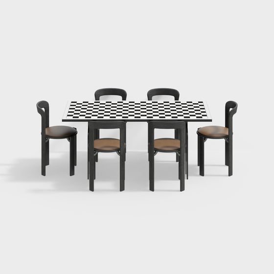 Elegant Chessboard Table and Chair 3D model for Modern Spaces