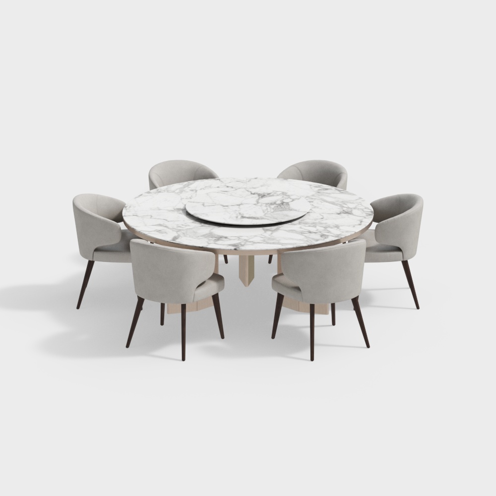 Modern Round Marble Dining Table and Chair Set