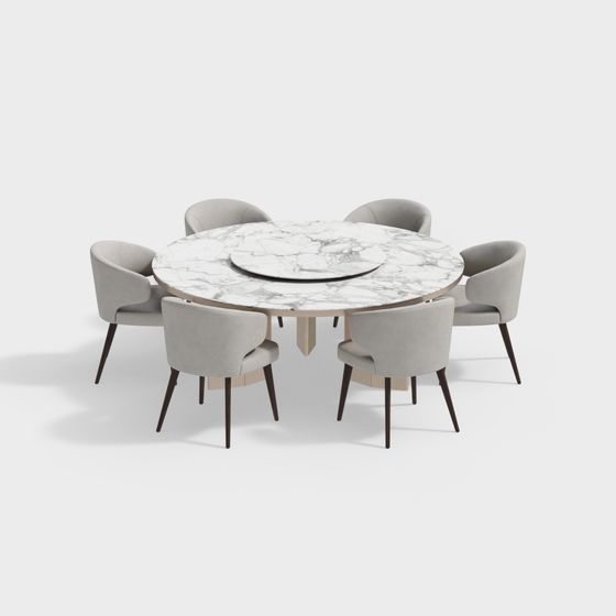 Stylish Round Table with Six Chairs 3D model