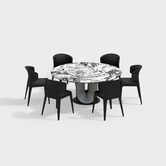 Modern Round Table and Chair Set 3D model