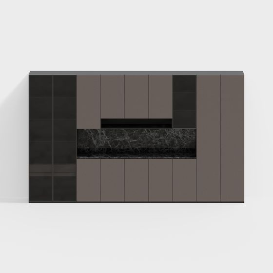 Modern Glass Combination Gray Wine Cabinet Sideboard in Black