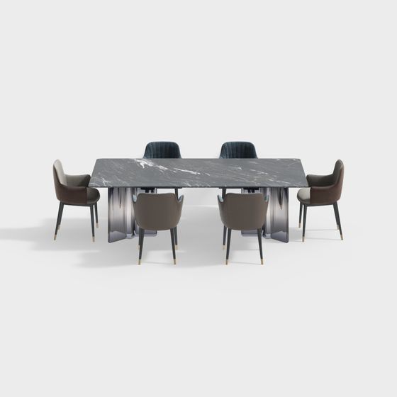 Sleek Dining Table and Chair Set 3D model for Modern Interiors