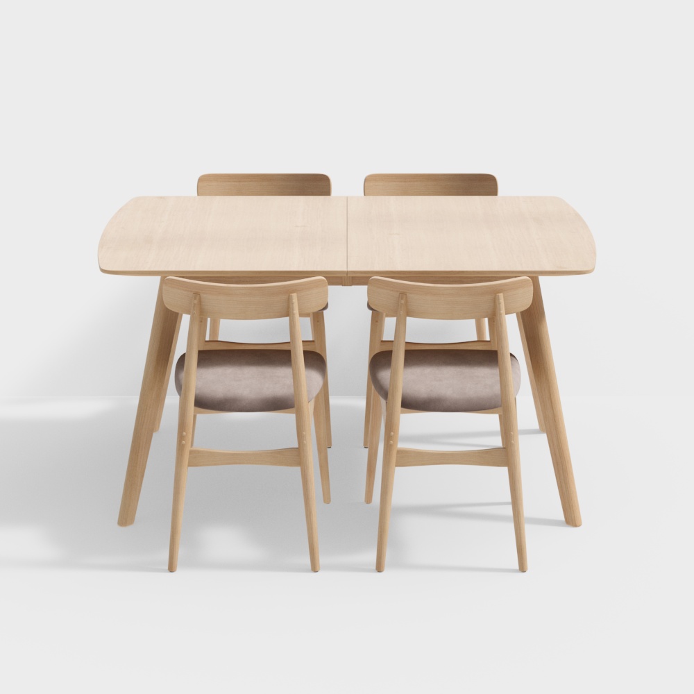 Solid Wood Scandinavian Dining Table and Chair Set