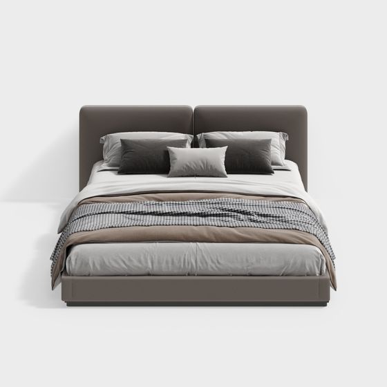 Modern Italian-style Home Bedroom - Bay Window Bedroom - No Main Light Bedroom - Master Bedroom - Leather Double Bed - Custom Wardrobe