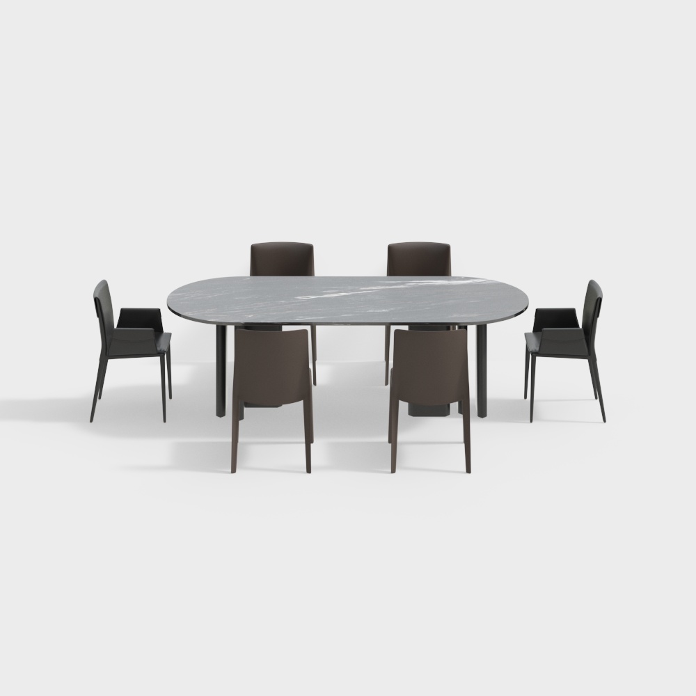 Modern Italian Marble Dining Table and Chair Set
