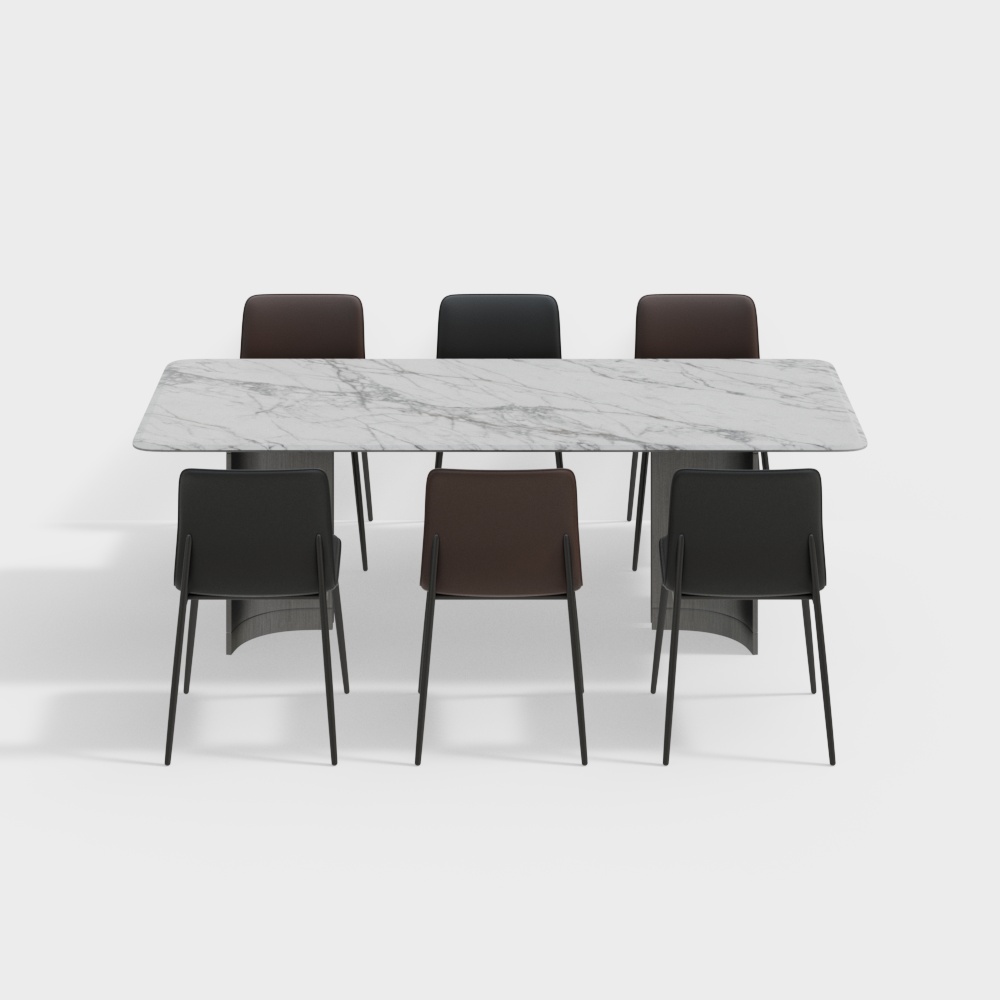Modern Italian Marble Dining Table and Chair Set