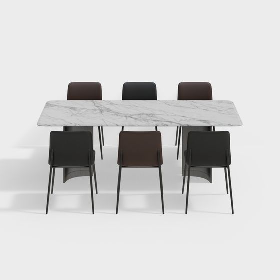 Elegant Minimalist Dining Table and Chair Set 3D model
