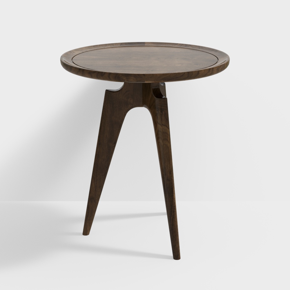Vintage Round Table 3D Model – Deep Brown Wood Design
