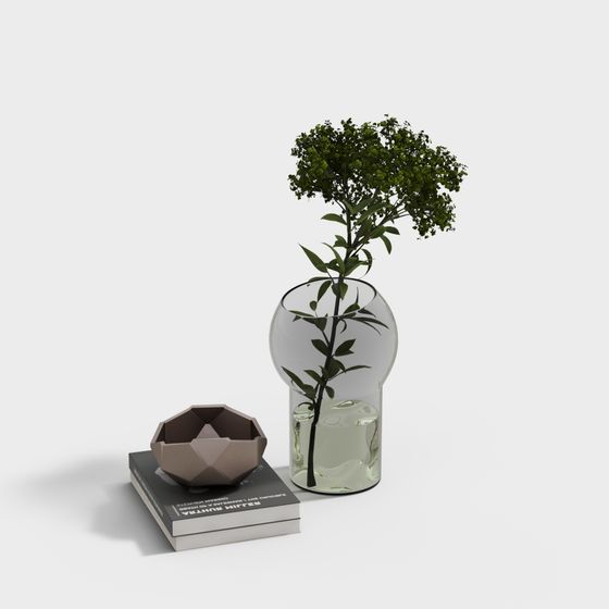Low Poly Glass Vase with Green Plant 3D model